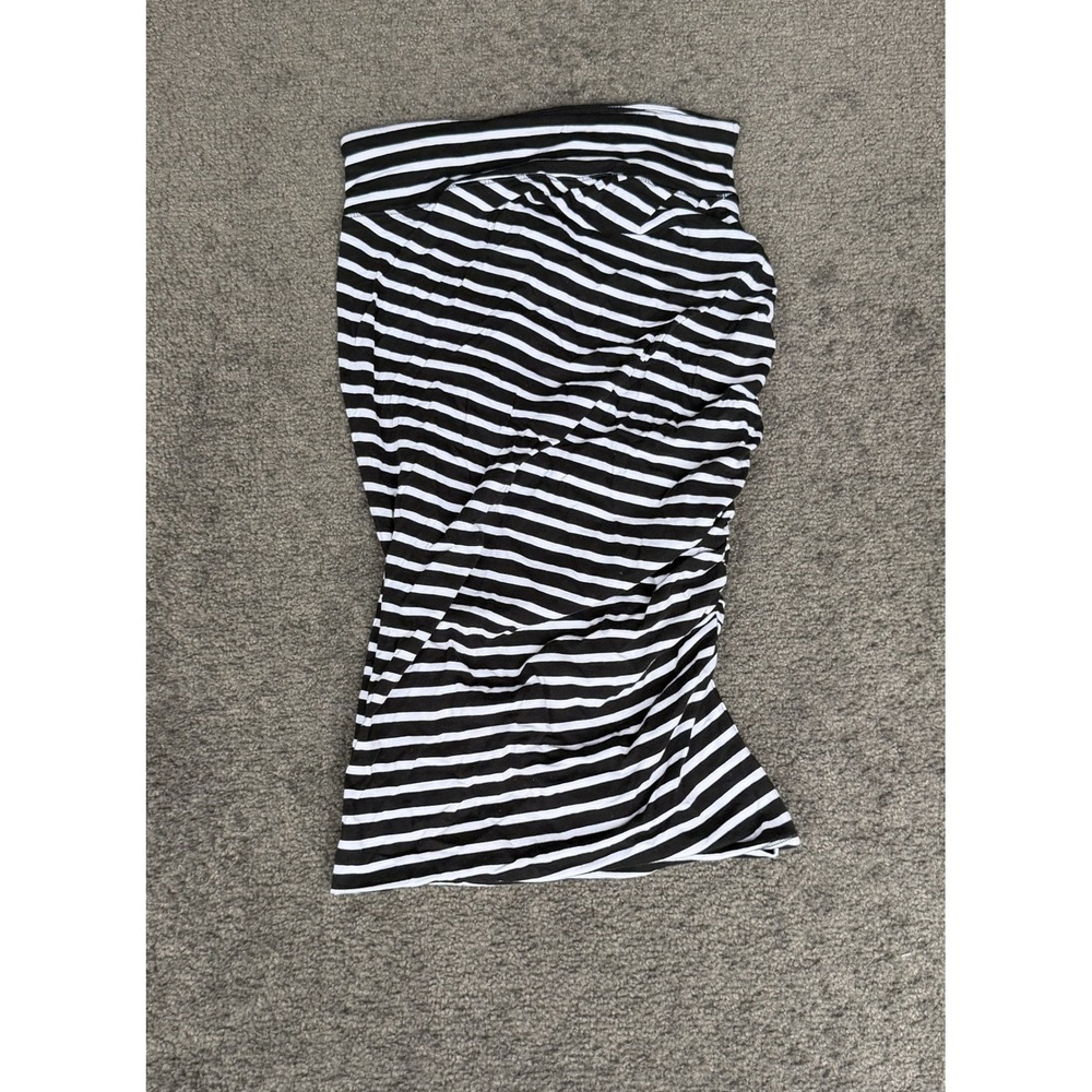 Lululemon Athletica Black White Striped Ruched Midi Skirt Size 4 Pima Cotton